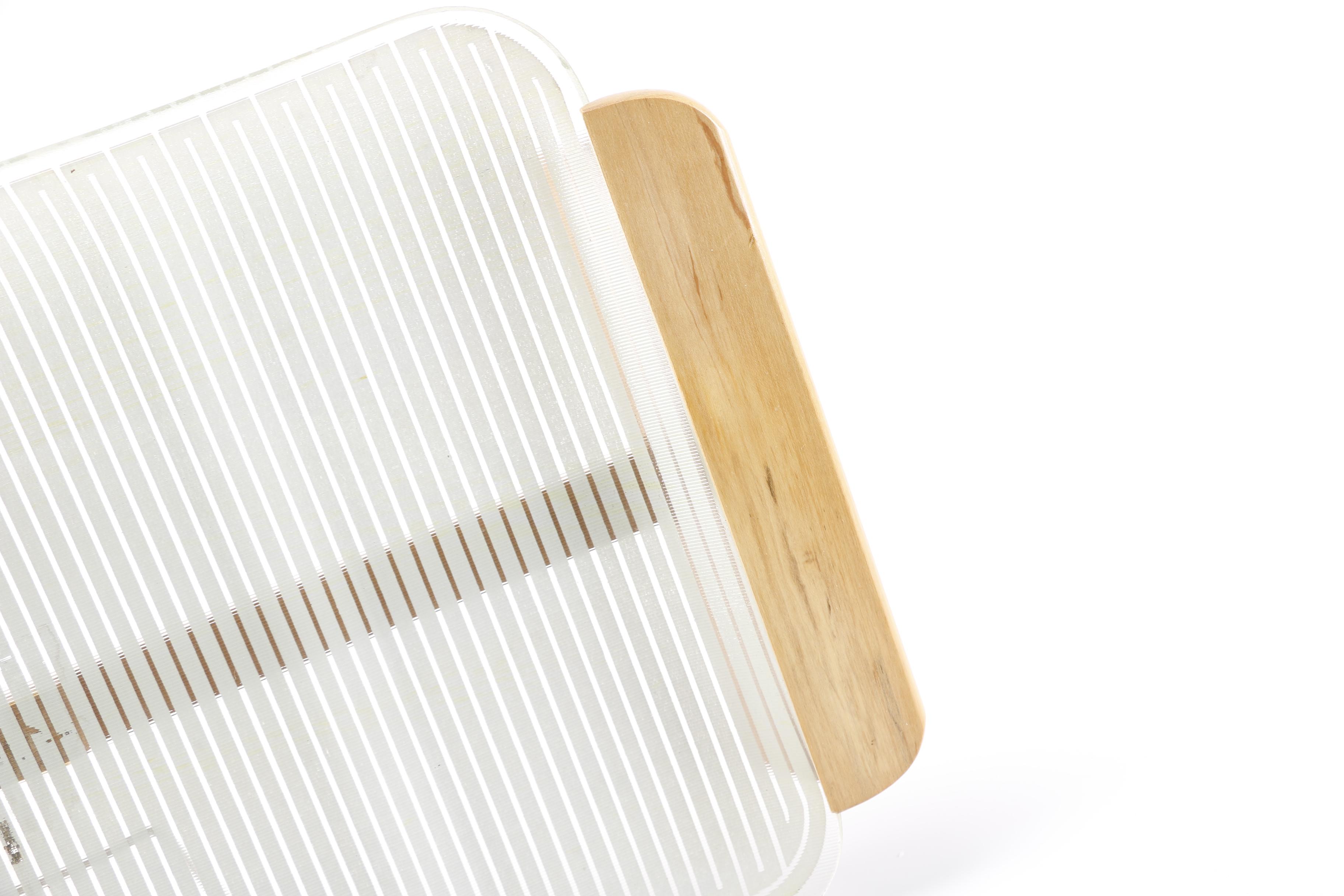 1970s Minimalist Glass and Blonde Wood Warming Tray