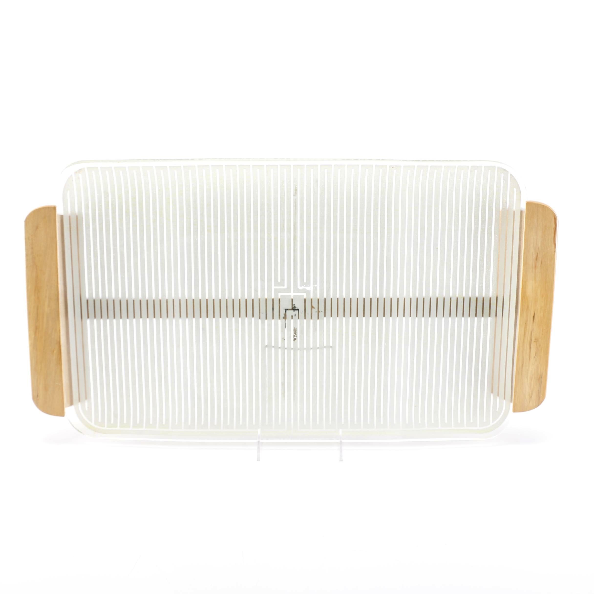 1970s Minimalist Glass and Blonde Wood Warming Tray