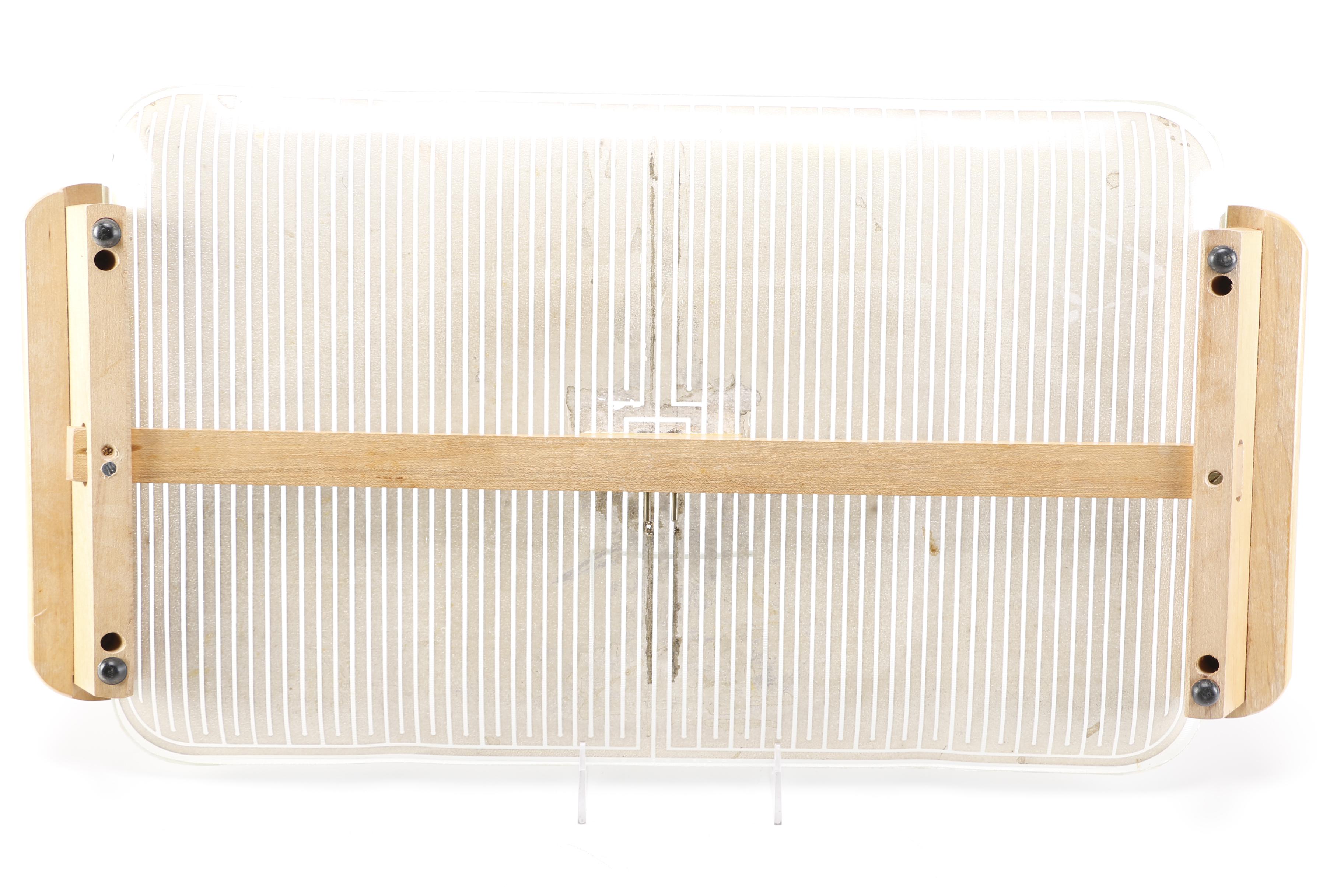 1970s Minimalist Glass and Blonde Wood Warming Tray