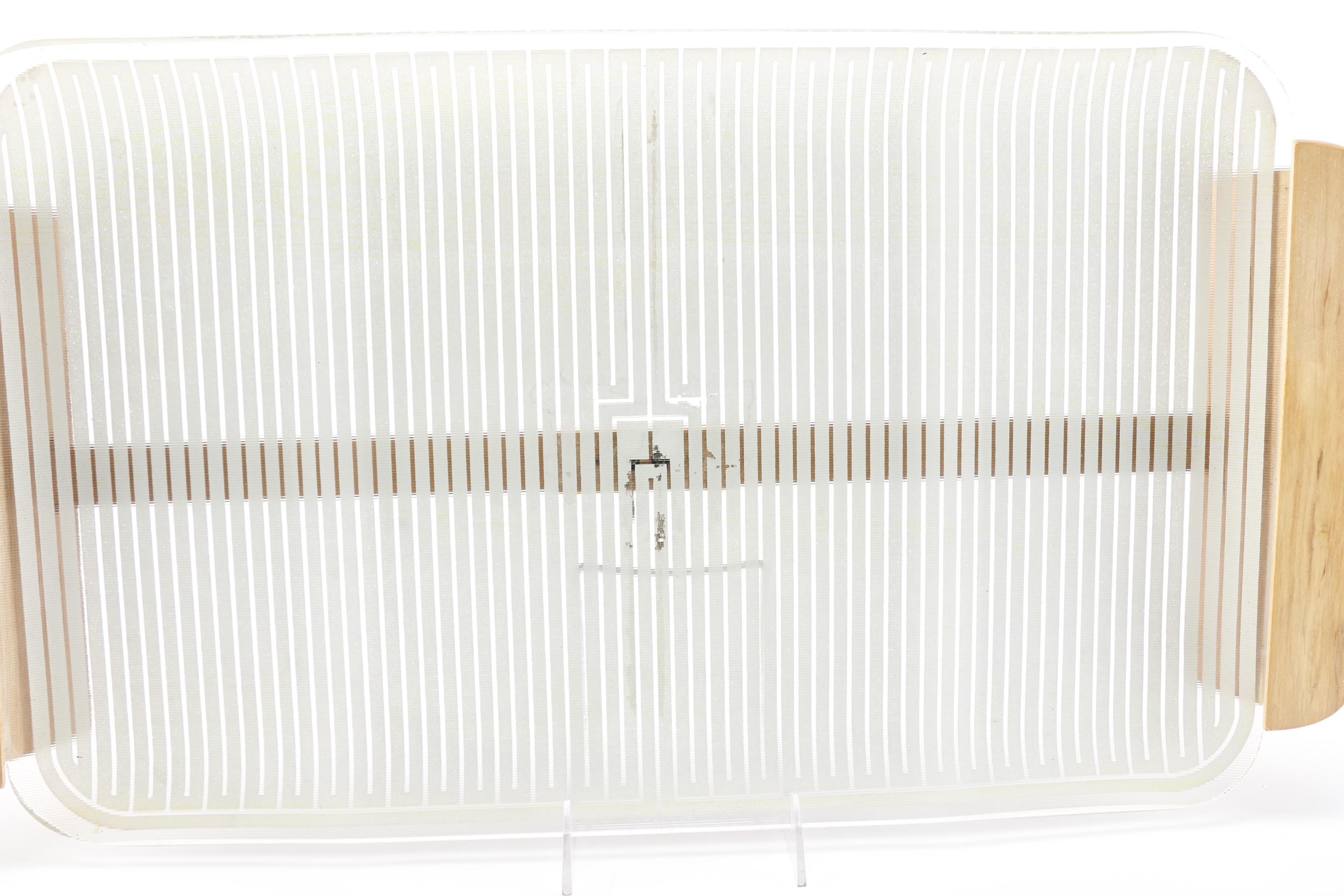 1970s Minimalist Glass and Blonde Wood Warming Tray