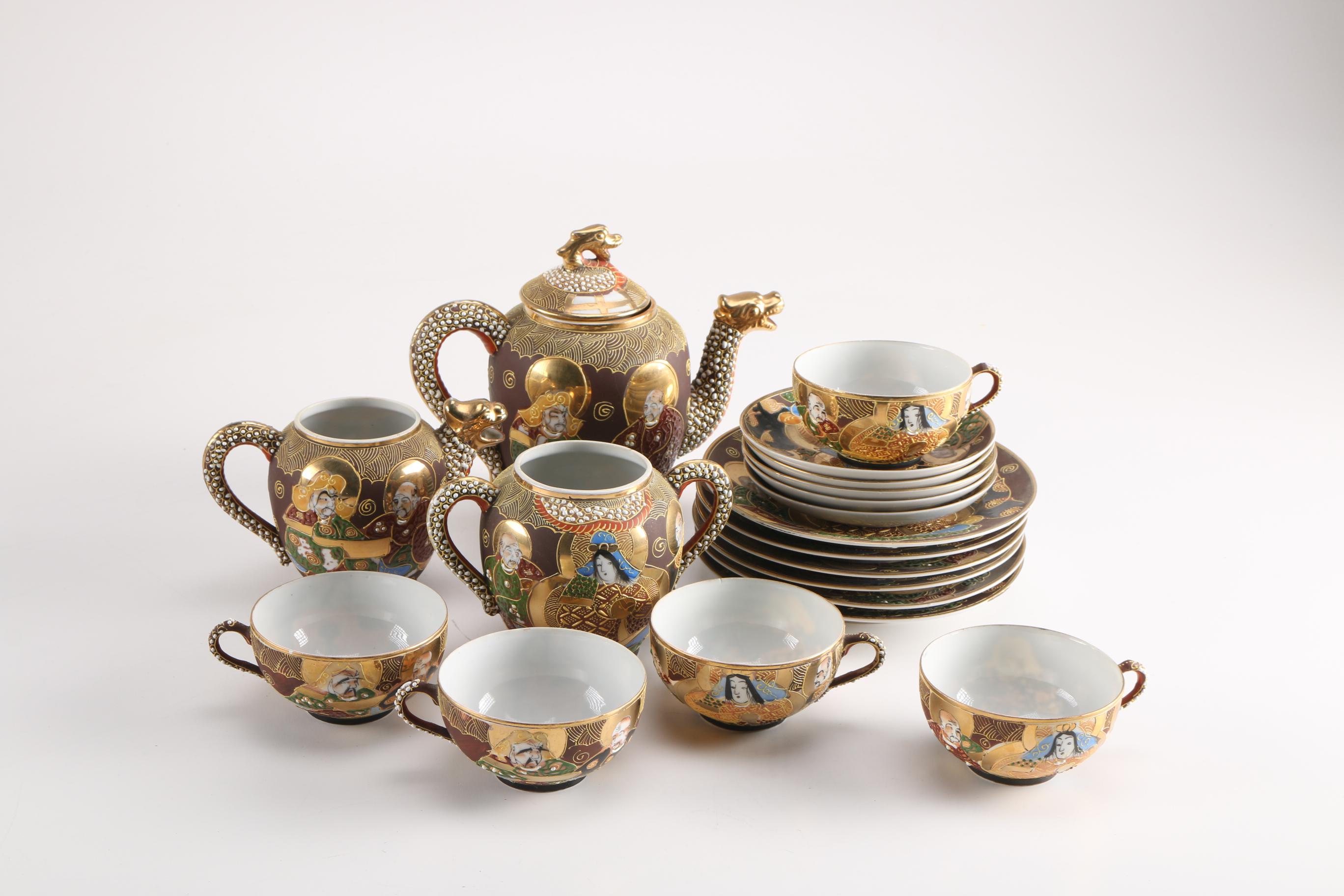 Vintage Japanese Moriage Decorated Tea Set