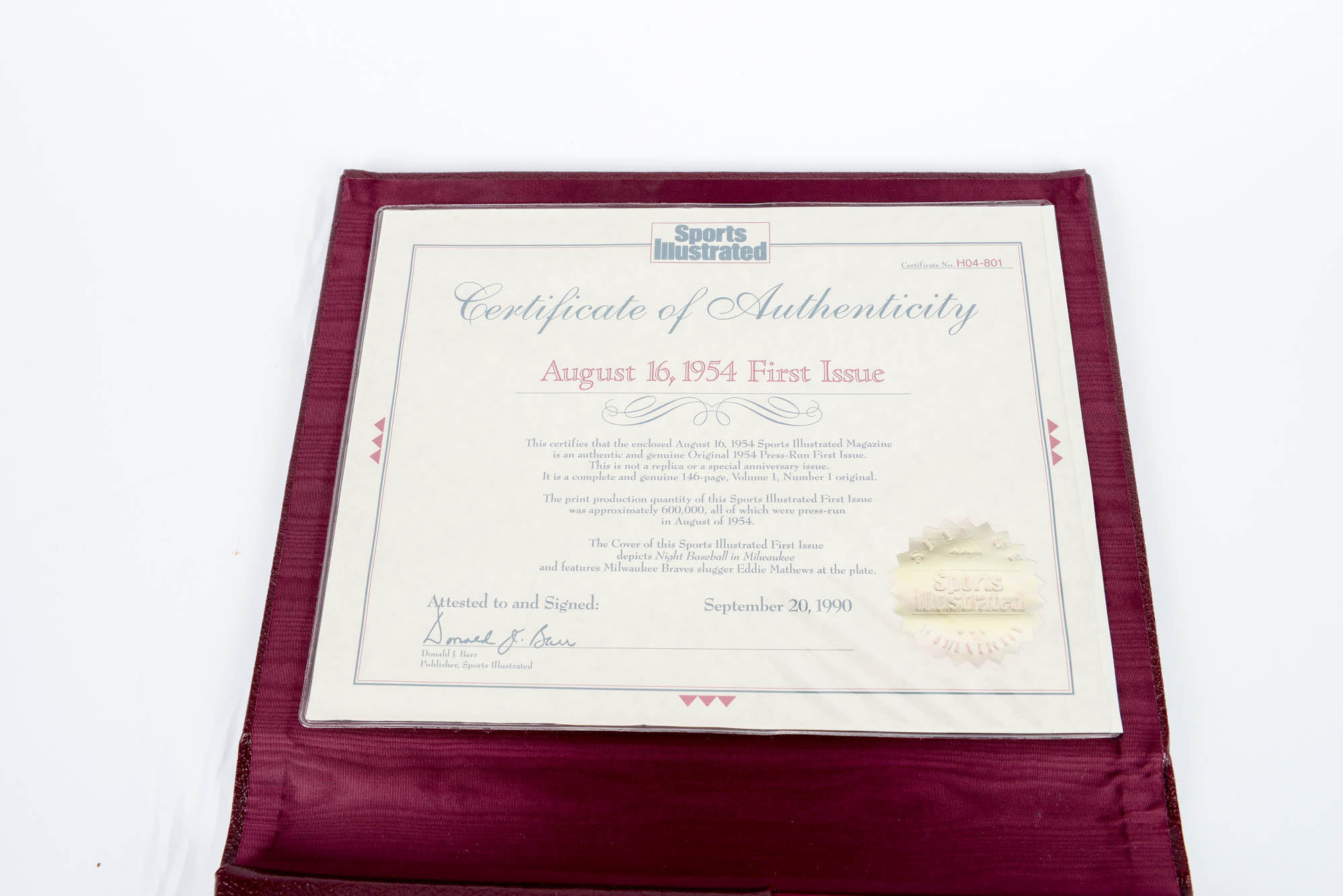 First Issue of "Sports Illustrated" Magazine from August 16, 1954 with COA