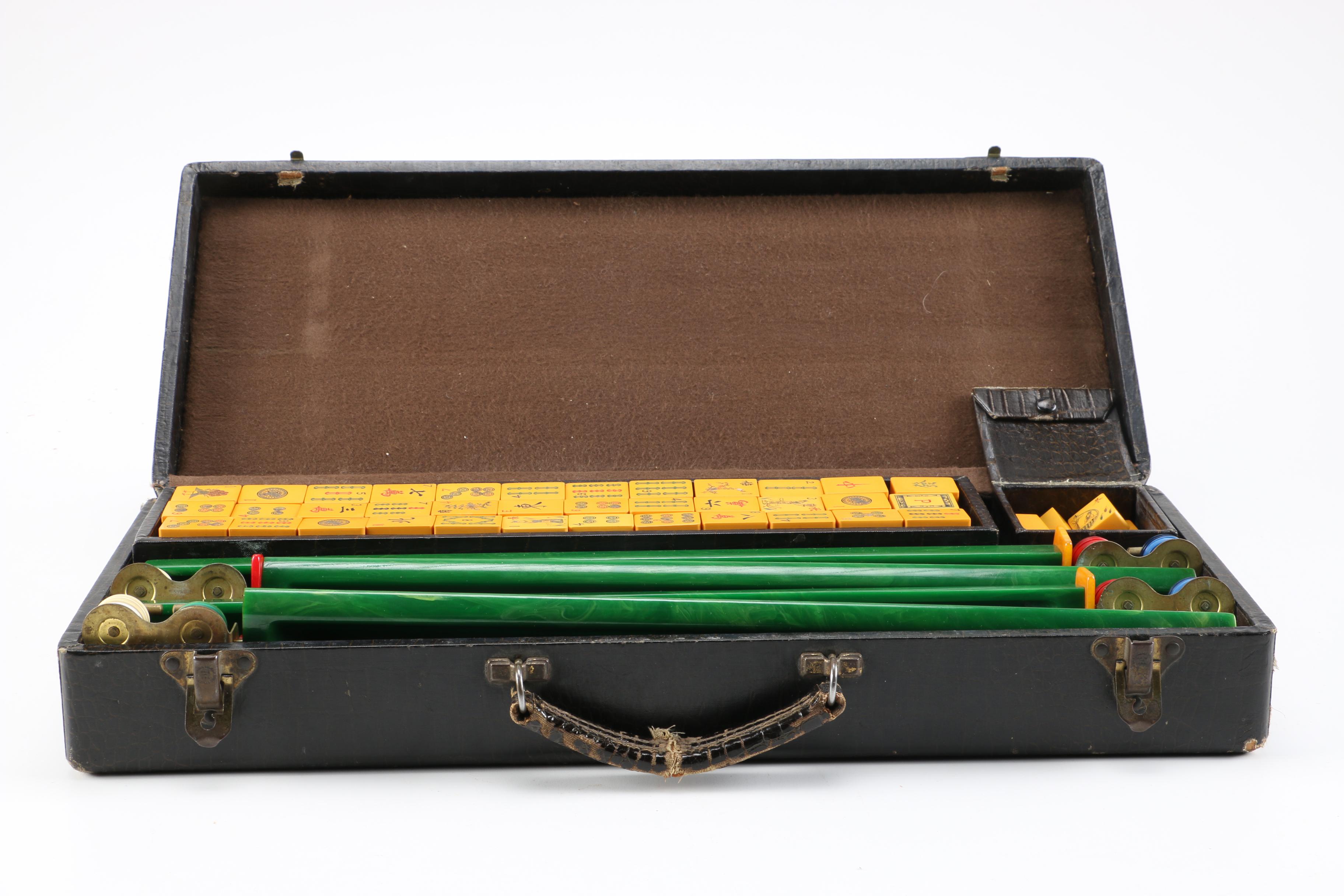 1950s E. S. Lowe Bakelite Mahjong Set in Original Case