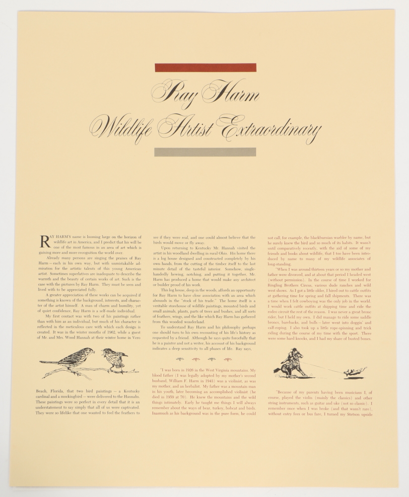 Ray Harm Offset Lithographs "Kentucky Warble" "Summer Tanager" and "Flicker"
