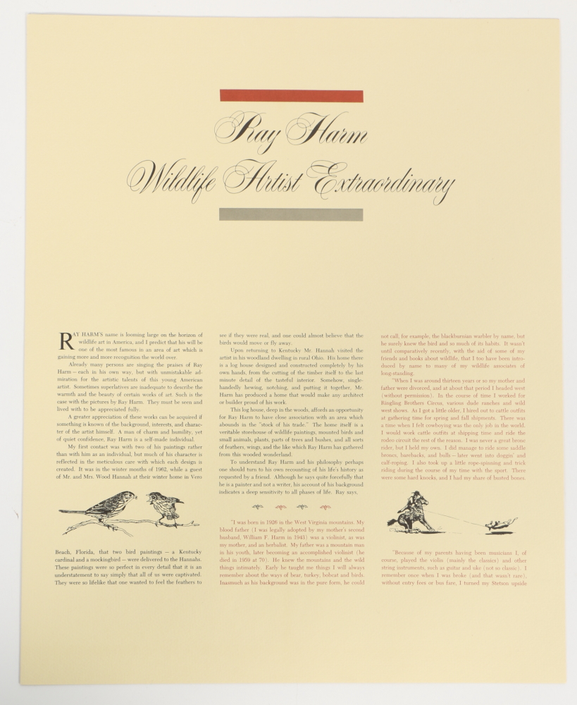 Ray Harm Offset Lithographs "Kentucky Warble" "Summer Tanager" and "Flicker"