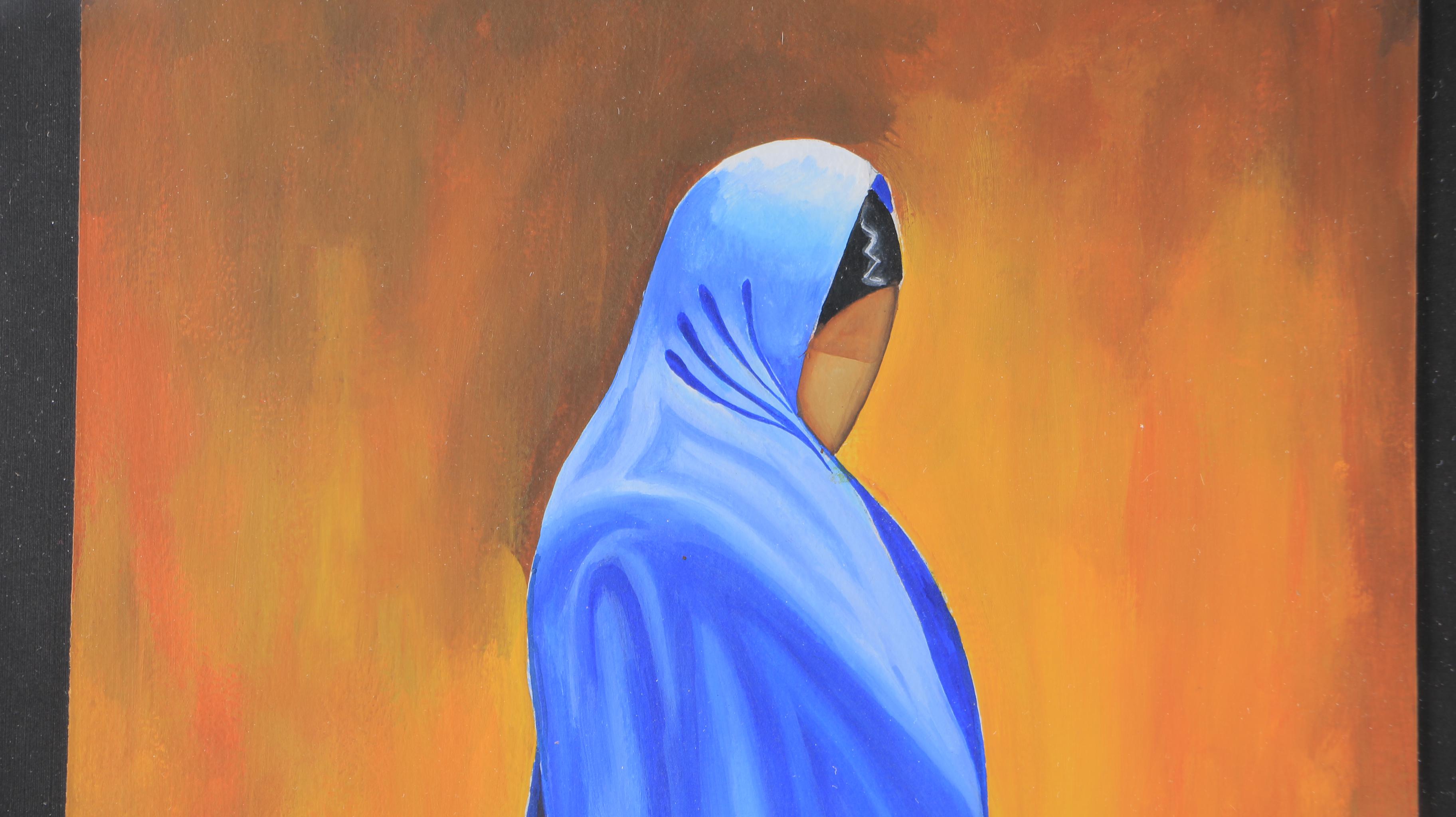 Mexican Original Oil and Gouache Painting on Paper "The Virgin Mary"