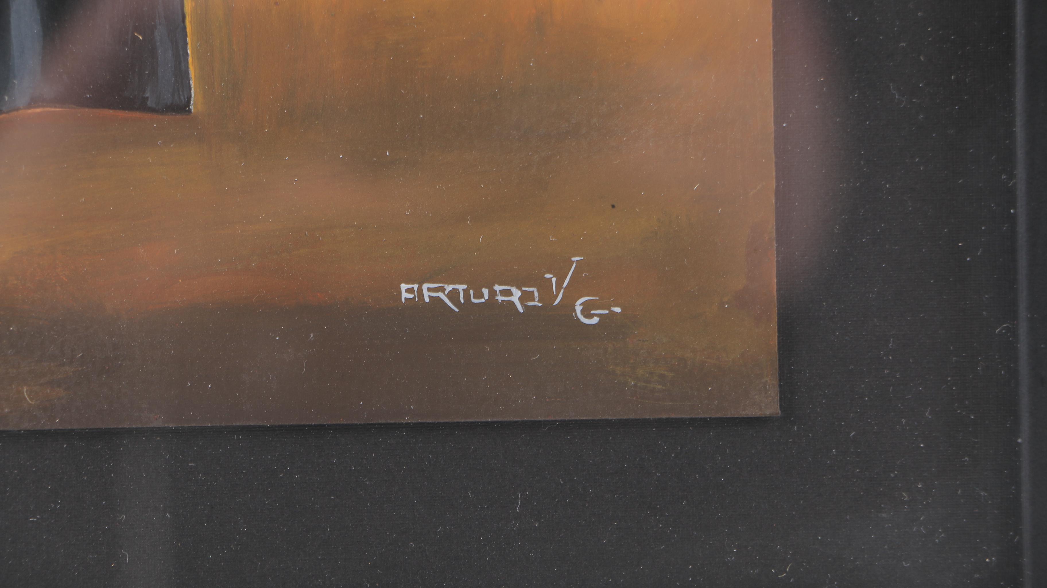 Mexican Original Oil and Gouache Painting on Paper "The Virgin Mary"