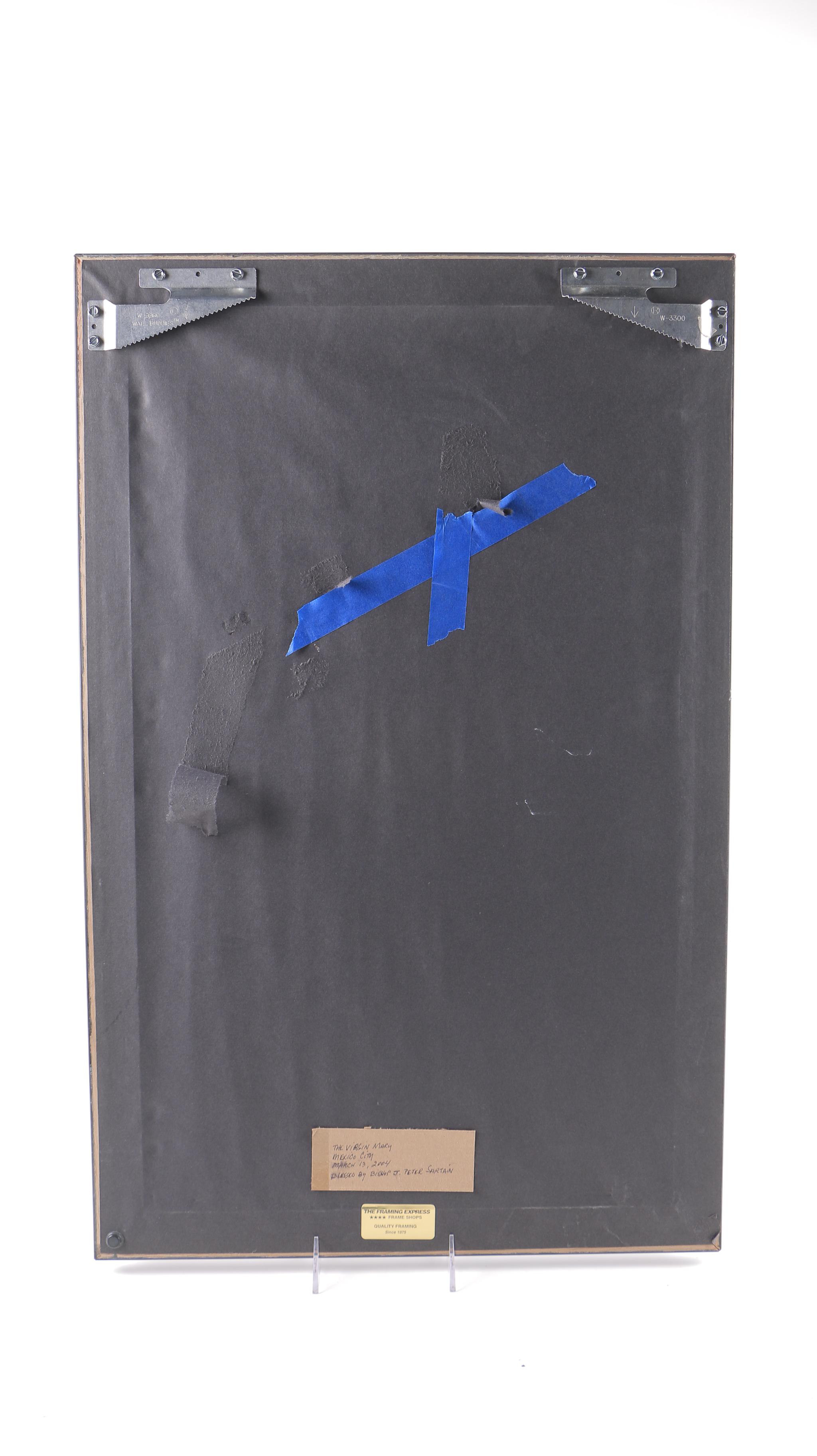 Mexican Original Oil and Gouache Painting on Paper "The Virgin Mary"