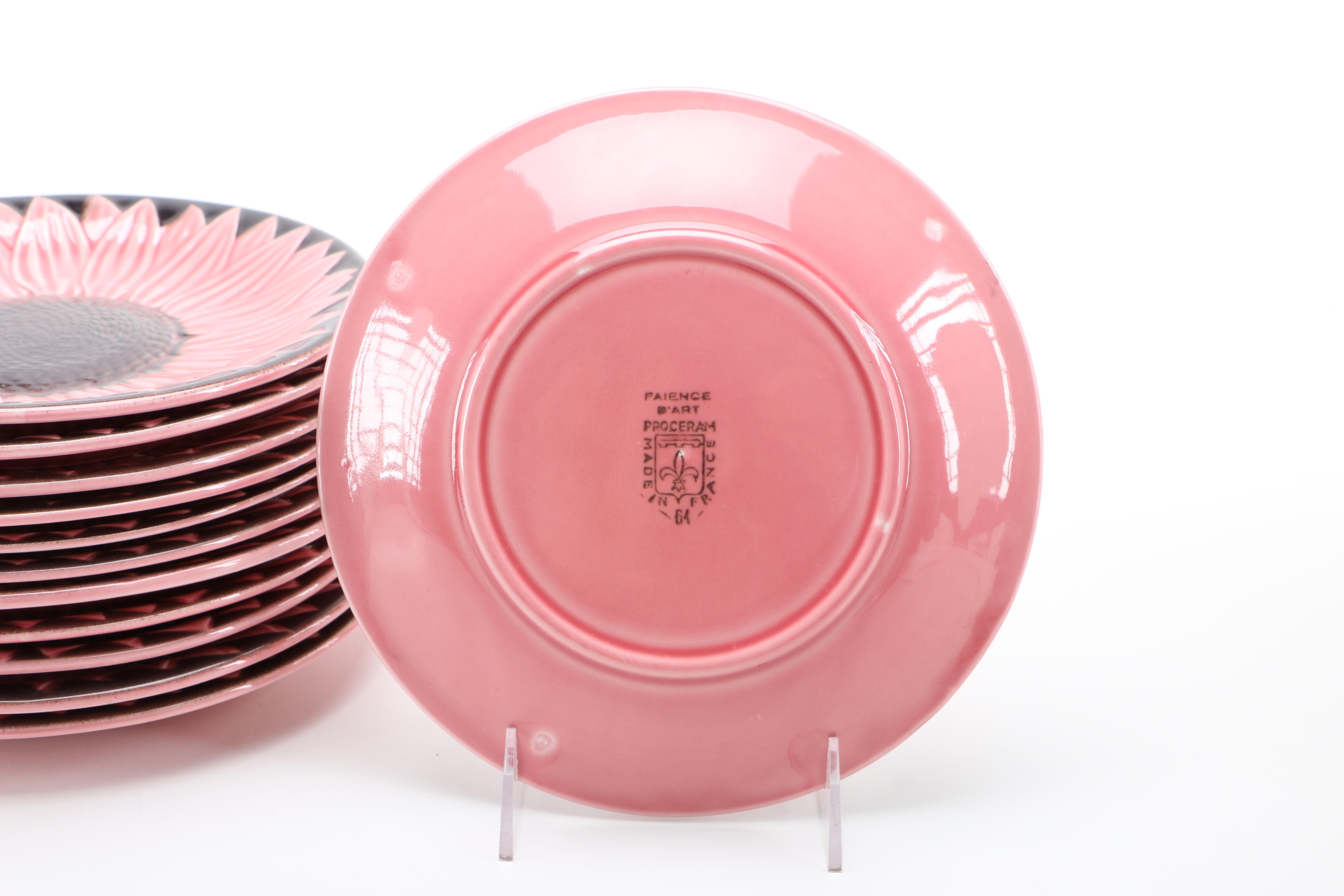 Majolica Paience d'Art Proceram Pink Sunflower Plates