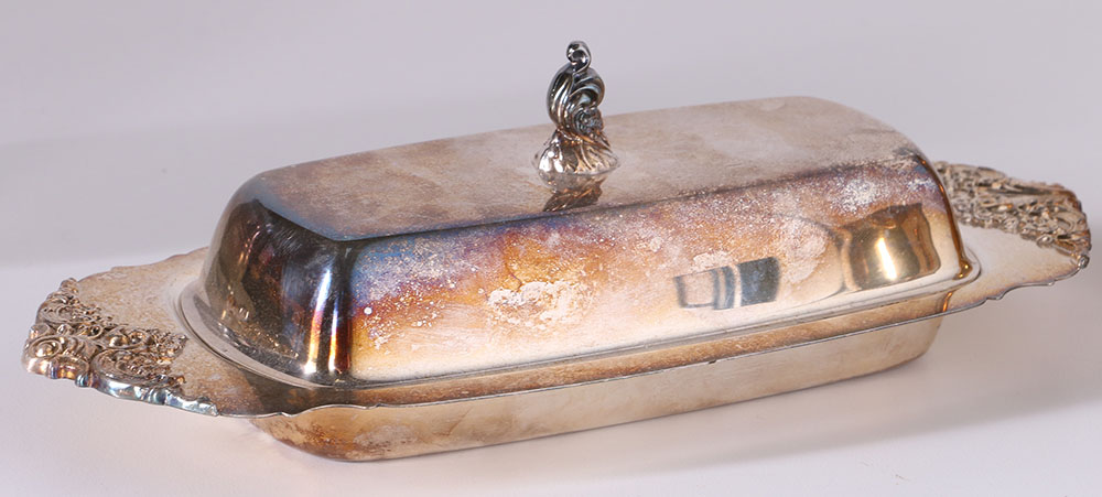 Wallace "Baroque" Silver Plate Butter Dish and Assorted Metal Tableware