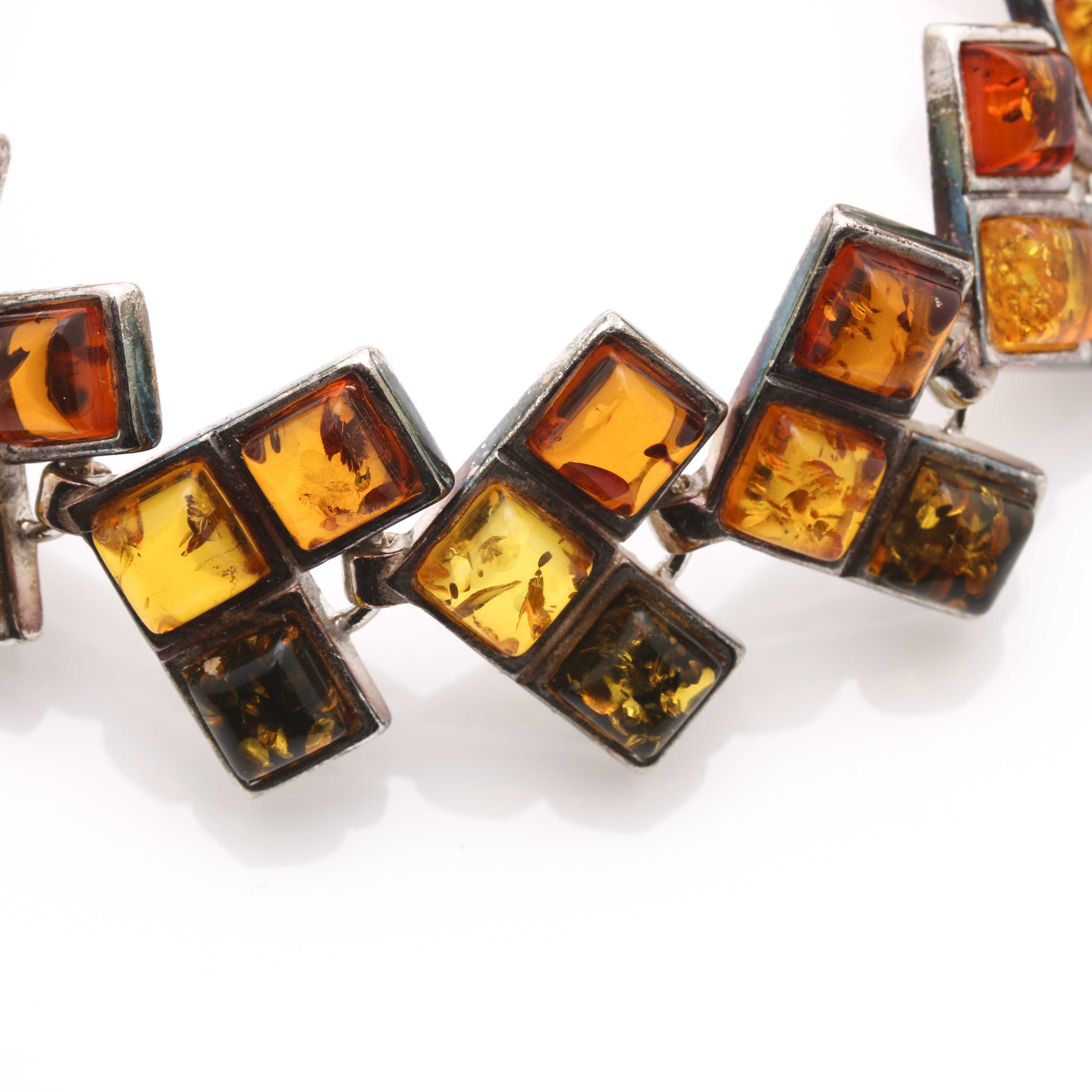 Sterling Silver Amber Bracelet and Earrings