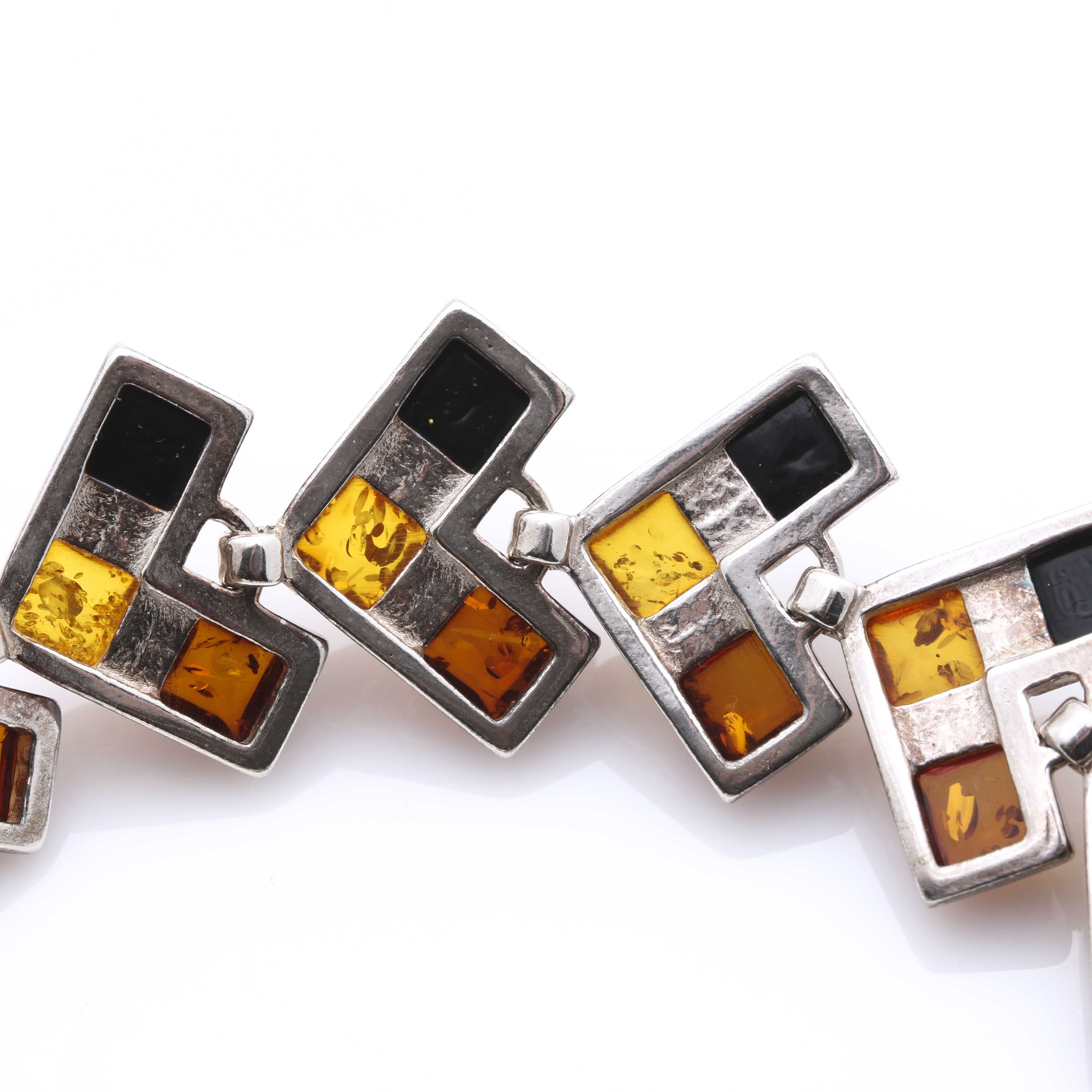 Sterling Silver Amber Bracelet and Earrings