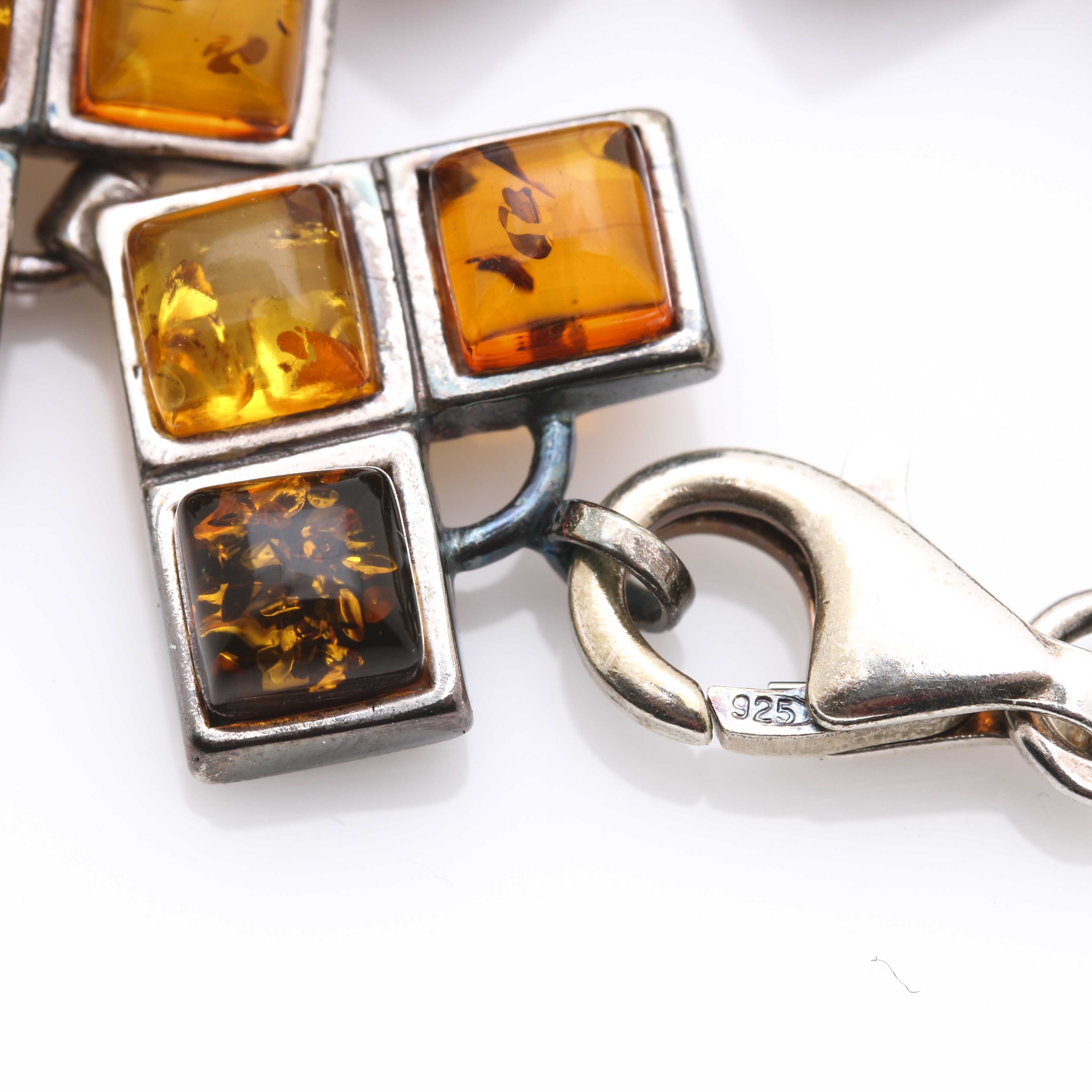 Sterling Silver Amber Bracelet and Earrings