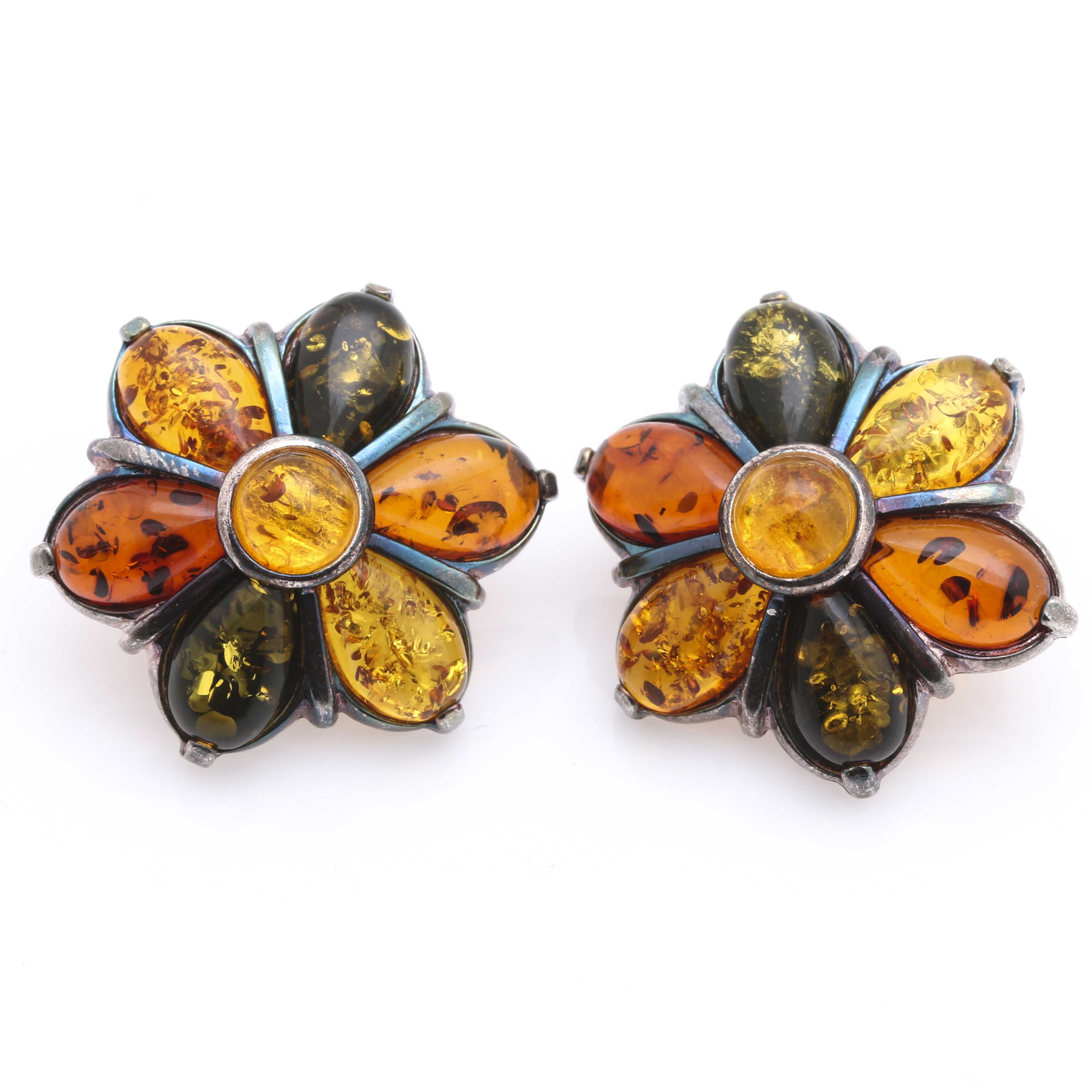 Sterling Silver Amber Bracelet and Earrings