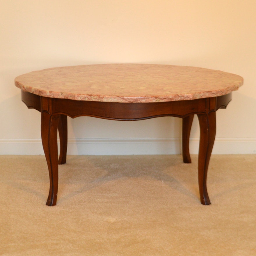 Vintage French Provincial Style Coffee Table With Pink Marble Top