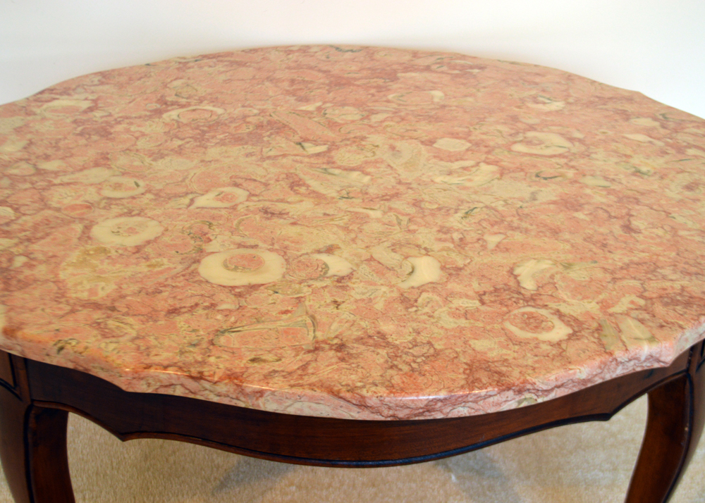 Vintage French Provincial Style Coffee Table With Pink Marble Top