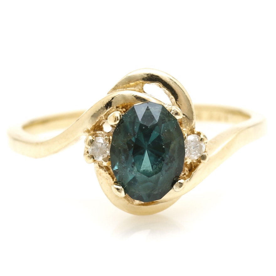 14K Yellow Gold Tourmaline and Diamond Ring