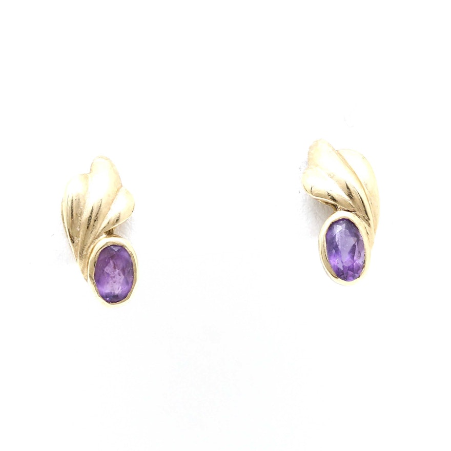 14K Yellow Gold Amethyst Earrings