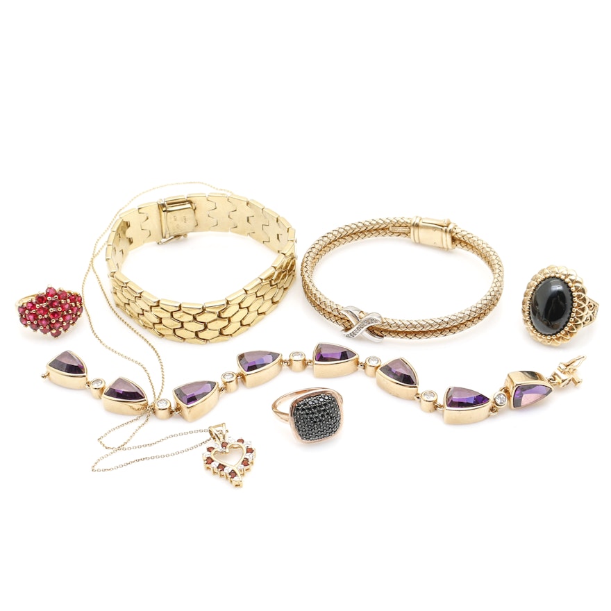 Gold Washed Sterling Silver Diamond and Gemstone Assortment