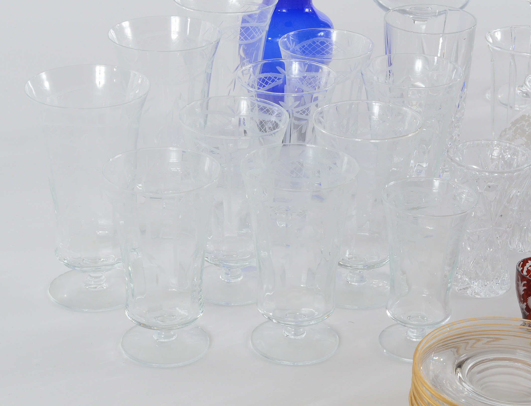 Group of Blown and Etched Glass