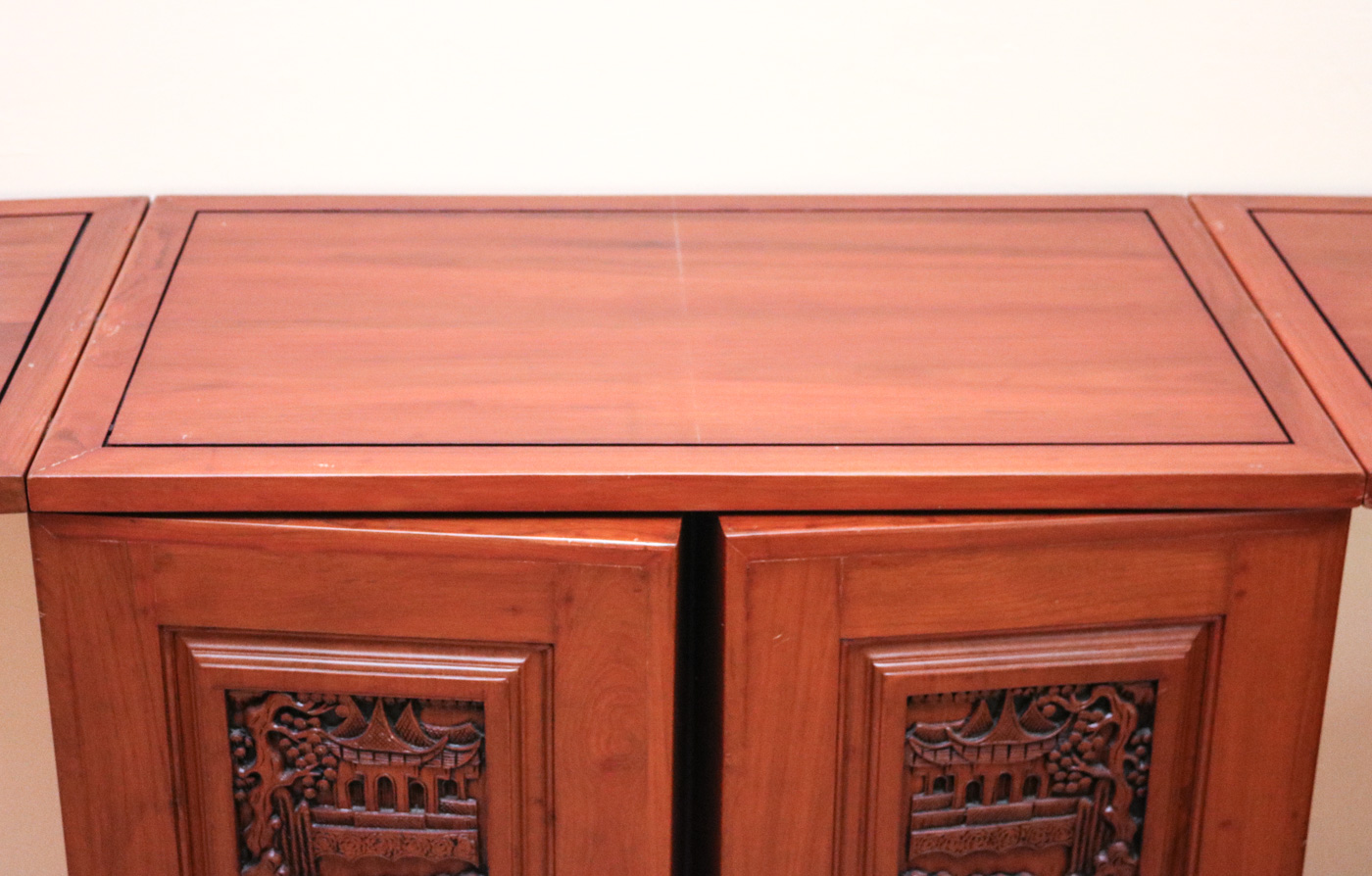 Chinese Inspired Carved Wooden Wine Cabinet