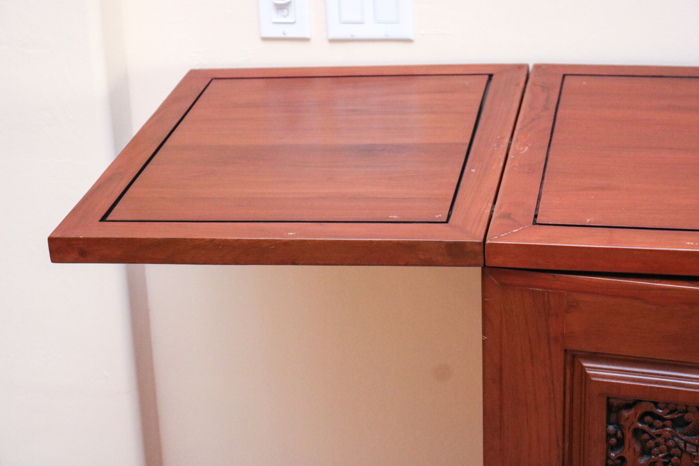 Chinese Inspired Carved Wooden Wine Cabinet