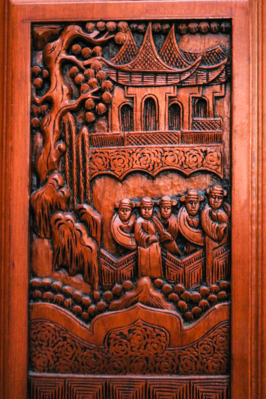 Chinese Inspired Carved Wooden Wine Cabinet