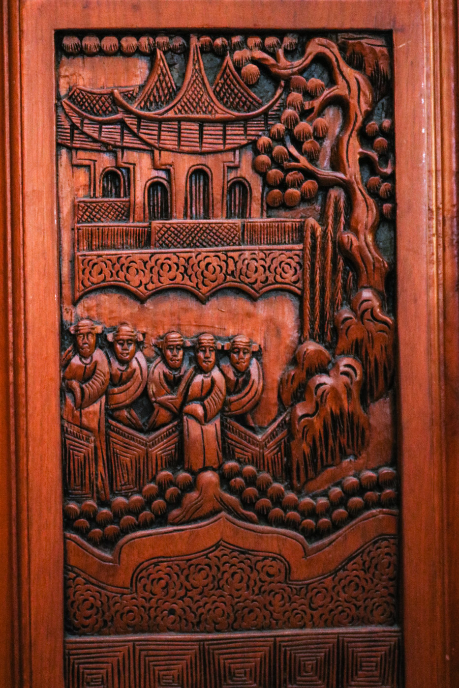 Chinese Inspired Carved Wooden Wine Cabinet