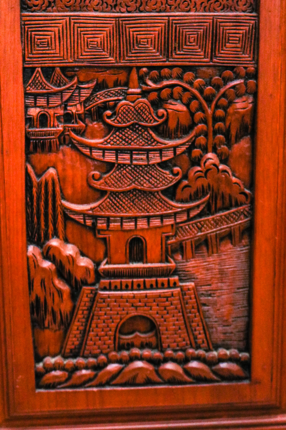 Chinese Inspired Carved Wooden Wine Cabinet