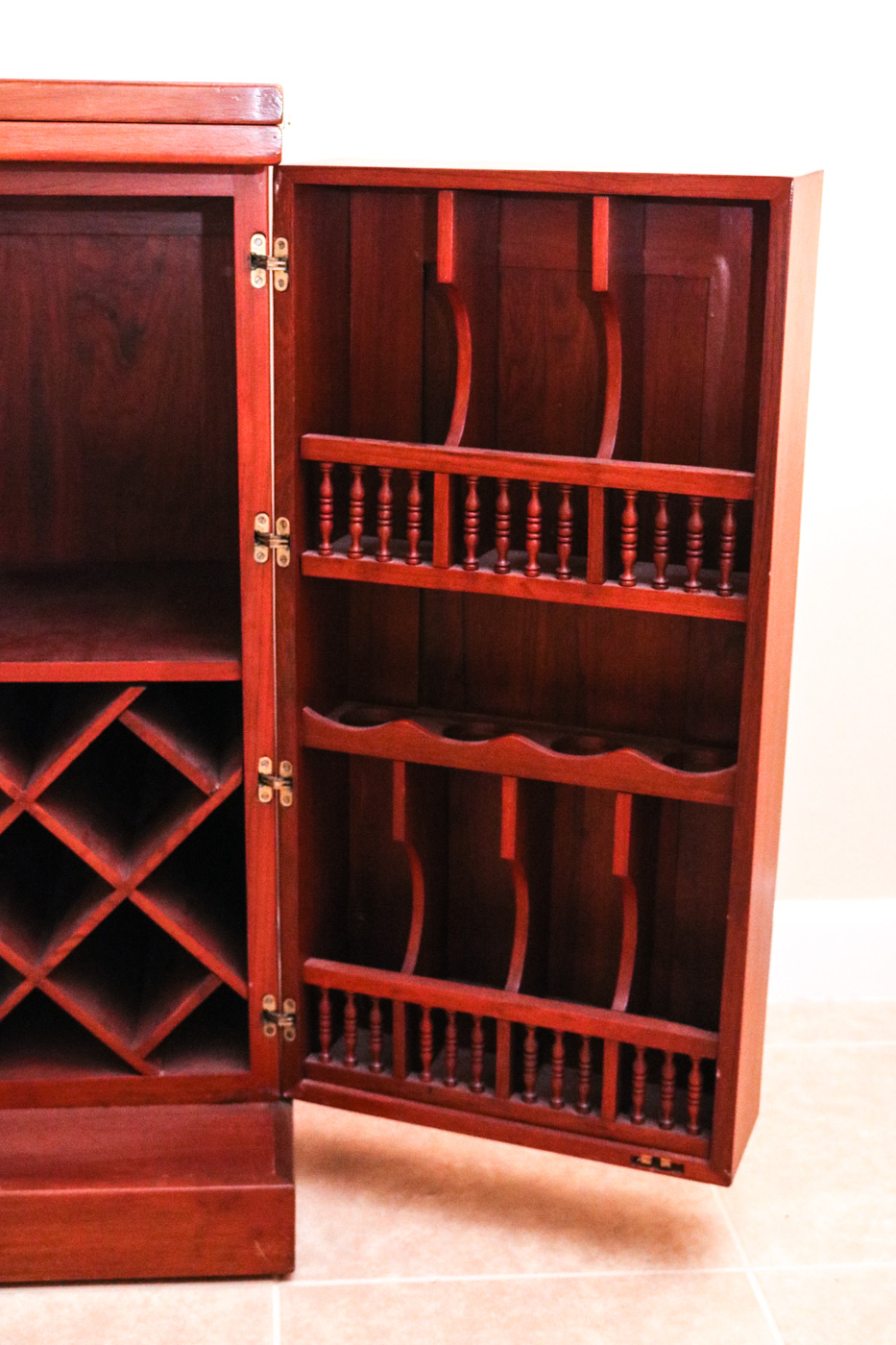 Chinese Inspired Carved Wooden Wine Cabinet