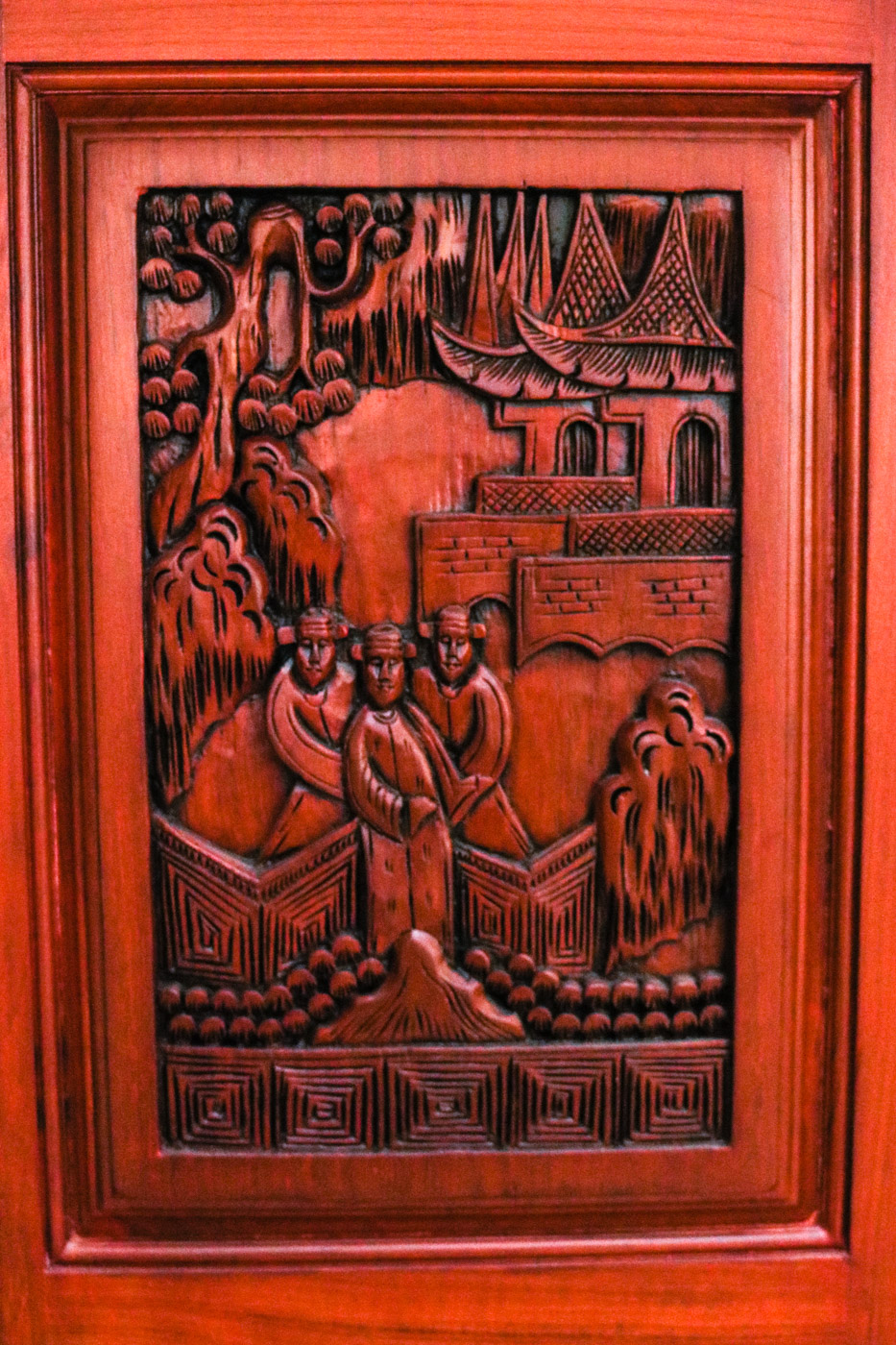 Chinese Inspired Carved Wooden Wine Cabinet