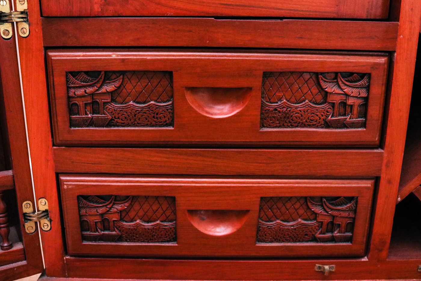 Chinese Inspired Carved Wooden Wine Cabinet