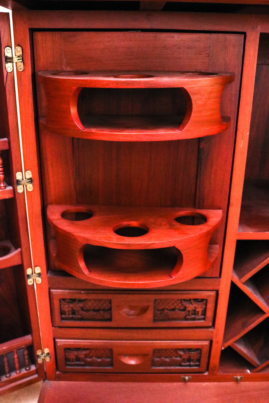 Chinese Inspired Carved Wooden Wine Cabinet