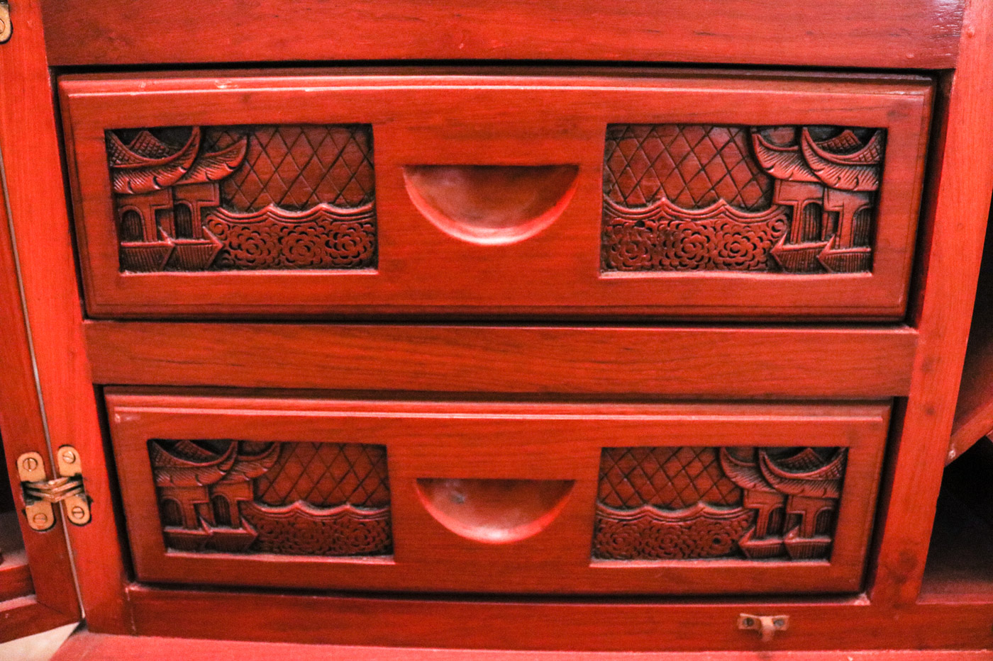 Chinese Inspired Carved Wooden Wine Cabinet
