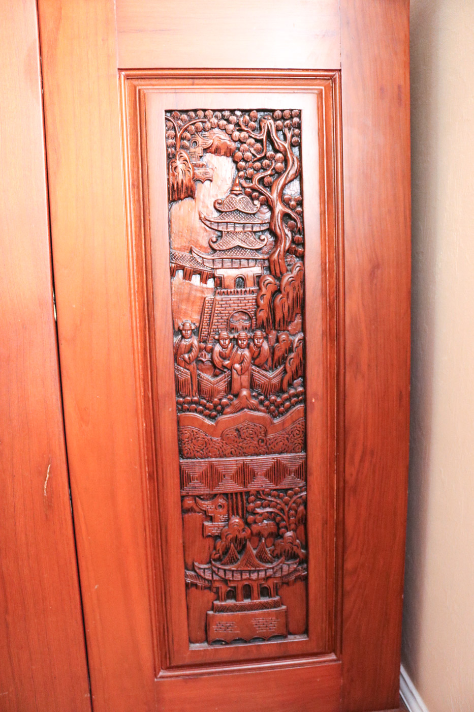 Chinese Inspired Carved Wooden Wine Cabinet
