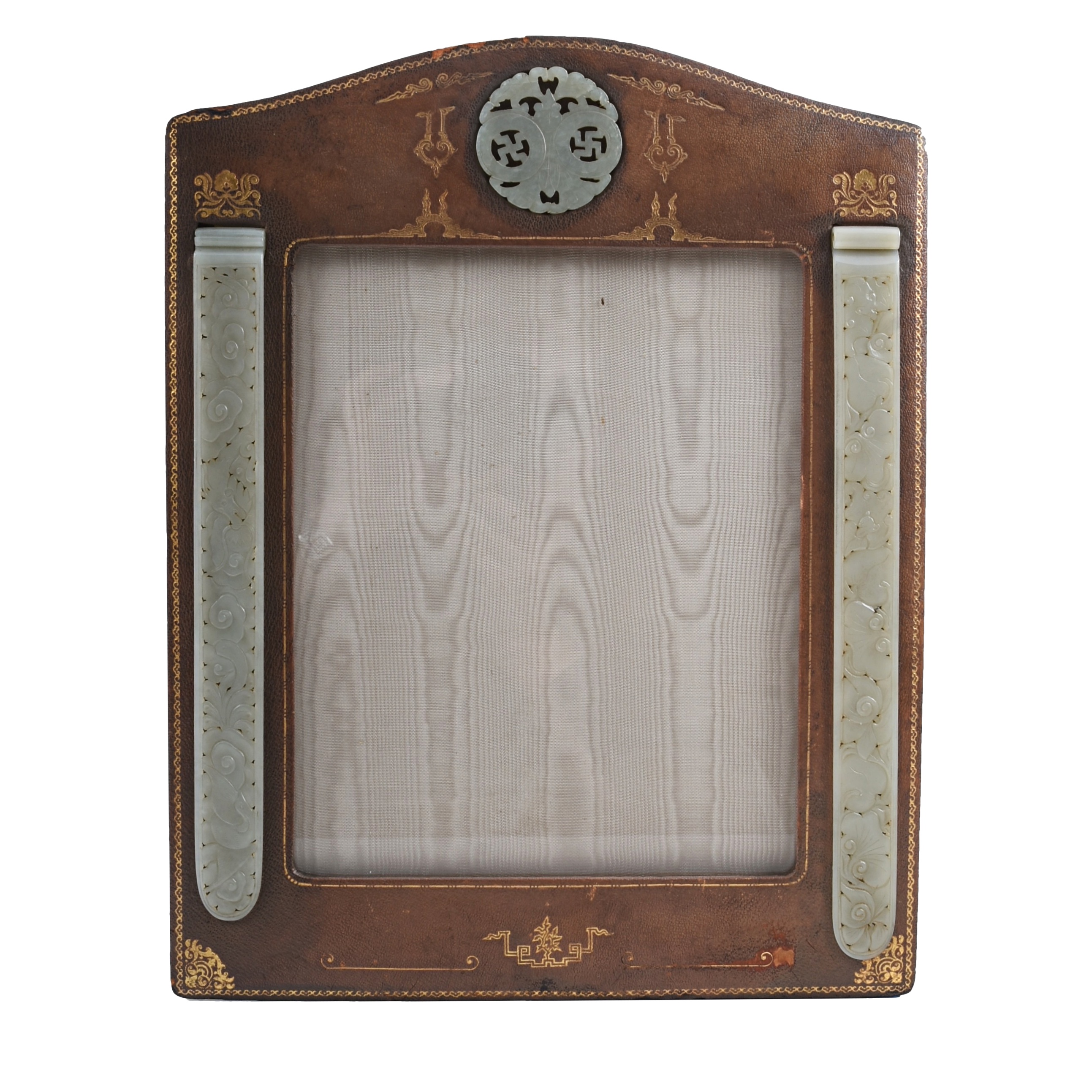 Art Deco Frame with Applied Carved Celedon Jade Scroll Weights