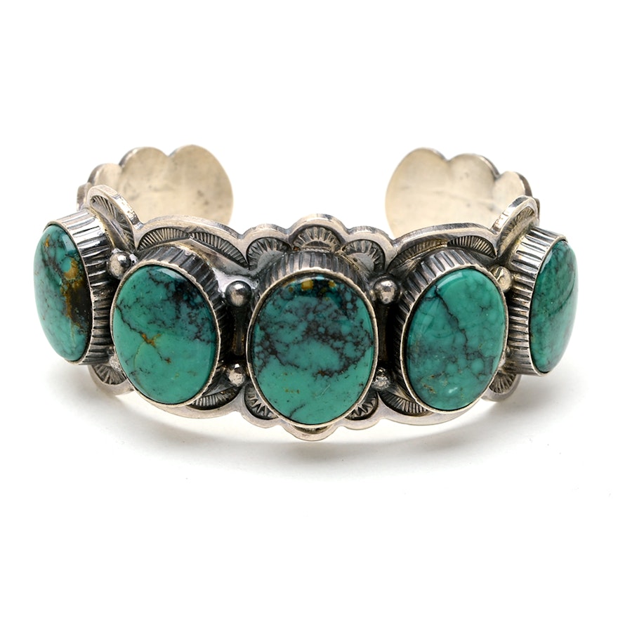 John Lucio Zuni Sterling Turquoise Cuff Bracelet