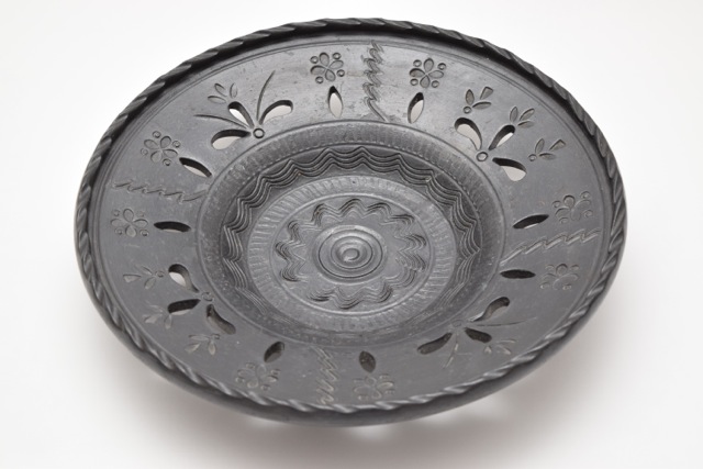 Signed Black Hungarian Art Pottery Bowl From Mohacs