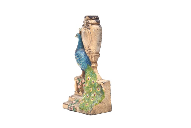 Hubley Art Nouveau Peacock and Urn Cast Iron Doorstop, Circa 1910