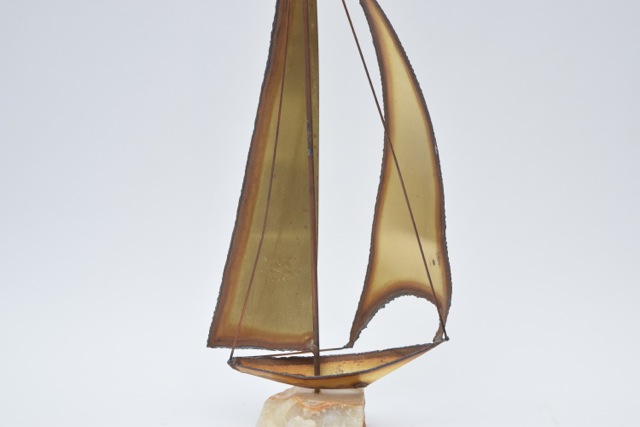 Signed Brass Sailboat Sculpture
