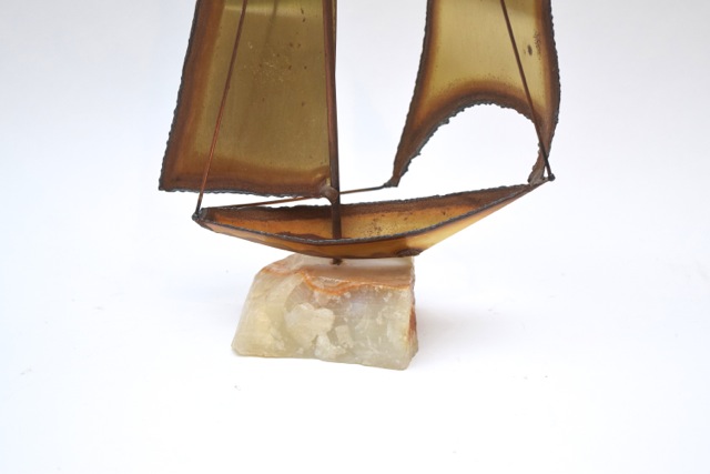 Signed Brass Sailboat Sculpture