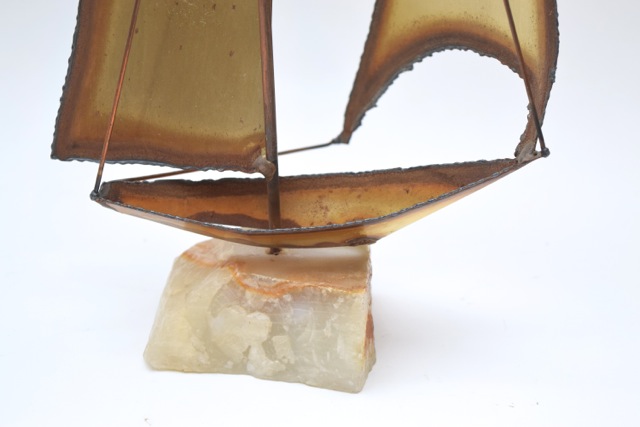 Signed Brass Sailboat Sculpture