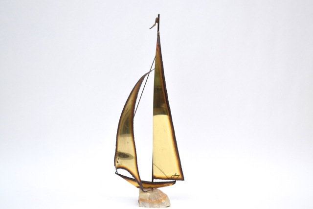 Signed Brass Sailboat Sculpture