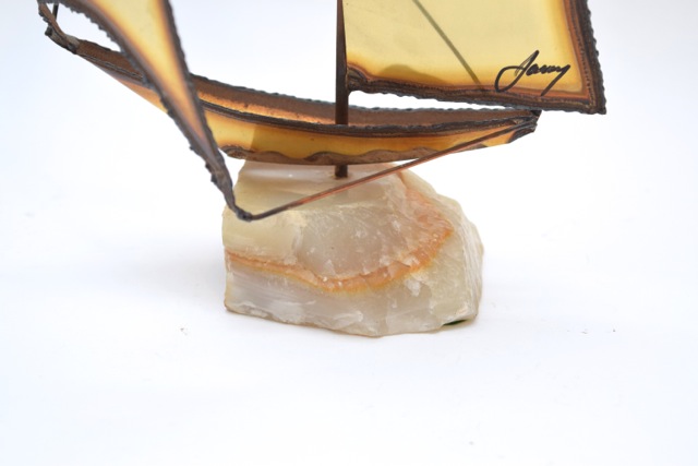 Signed Brass Sailboat Sculpture