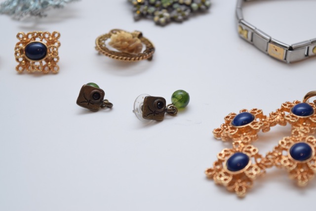 Vintage Walnut Decatur Jewelry Box with Costume Jewelry