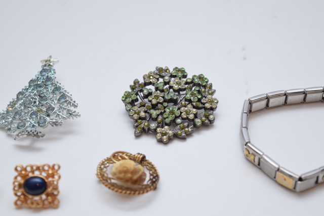 Vintage Walnut Decatur Jewelry Box with Costume Jewelry