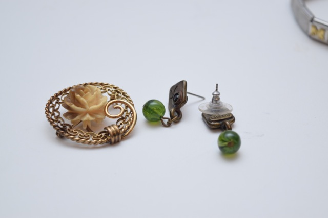 Vintage Walnut Decatur Jewelry Box with Costume Jewelry