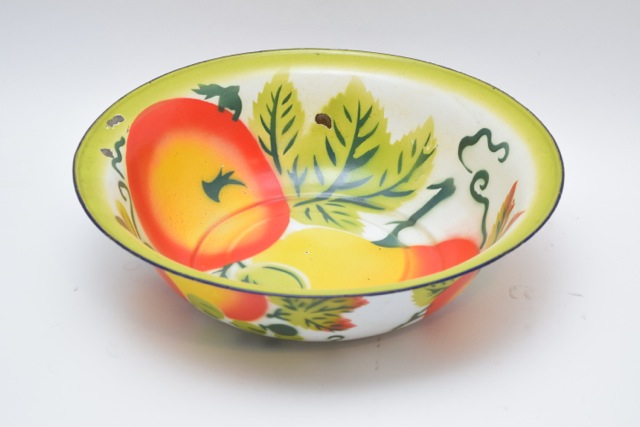 Large Vintage Enamel Fruit and Vegetable Style Bowl