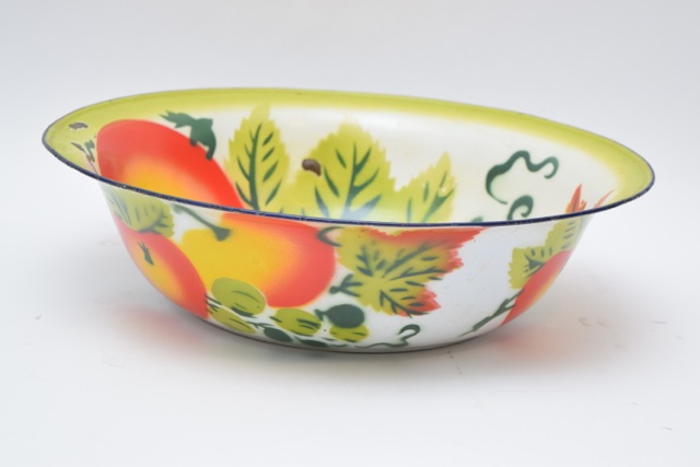 Large Vintage Enamel Fruit and Vegetable Style Bowl