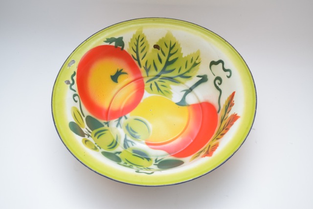 Large Vintage Enamel Fruit and Vegetable Style Bowl